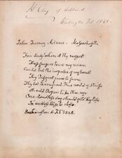 John Q. Adams  poem days before death.  One of his last autographs, Also w-Cay picture