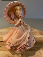Rare Antique Josef Originals Porcelain Young Lady In Peach Holding Parasol, EUC  picture