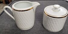 Real S Paulo Brazil Sugar Bowl and Creamer White With Gold Trim  Textured Signed picture