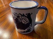 Vintage Cobalt Blue Winter Country Farm Coffee Mug Cup Made in Japan picture