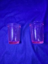 Childrens Pink Depression Glass Cups Set Of 2 Selenium Glow Under 365nm UV Light picture