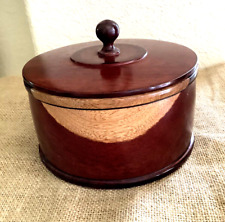 Vintage 1970's Two Tone Mahogany Tobacco Canister W/ Lid in Very Good Condition picture