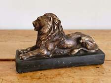 Vintage Crouching Lion on Plinth Paperweight Desktop Statue | Animal Decor picture