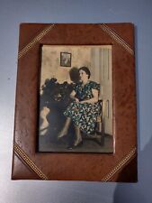 Antique Vintage Old Photo Leather Frame 5x7 Picture Strange Woman in Dress picture