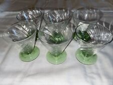 Set of 6 Vintage Elegant  Clear w/ Green Base Optical Swirl Glasses 3 1/4” picture