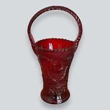 Vintage Tiara Red Indiana Glass Basket Vase With Handle 10” Beautiful picture