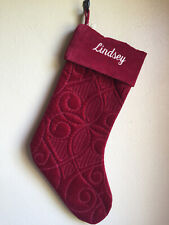Pottery Barn Red Scroll Quilted Velvet Stocking mono Lindsey one size 2021 picture