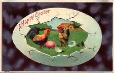 Gel Easter Postcard 1911 Hen Rooster Inside Giant Cracked Egg PU picture