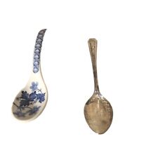 A Pair Of English Collectable Spoons Spode Geranium 1821 Birth Of Prince William picture