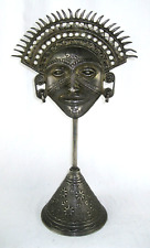 Vintage Brass INCA SUN GOD Mask on Stand Brass Sculpture 18