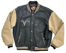Harley Davidson Classic Motorcycles LEATHER BOMBER Jacket Mens LRG BLACK BEIGE picture