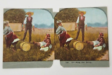 Victorian Stereograph Humorous~Oh Keep Her Going~See Saw~2 Maidens 1 Man~Barrel picture
