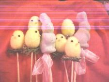 Estate Easter Decor lot of 14 Baby Chicks and 2 BUNNIES on sticks for decorating picture