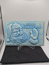 1958 Post Plax SANTA MERRY CHRISTMAS HEAVY EMBOSSED POSTCARD RARE 3D Blue picture