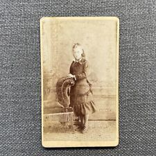 CDV Photo Antique Carte De Visite Portrait Girl Standing by Chaise Wisconsin picture