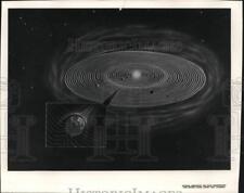 1971 Press Photo Drawing of Sun's spin through asteroids, moons and planets. picture