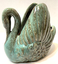 Vintage Gonder USA Pottery Swan Planter Vase E 44 Signed Teal Blue 5 x 5 inches picture