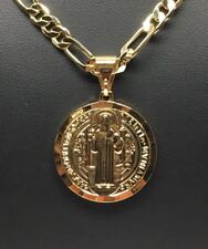 Gold Plated San Benito Medalla Pendant Necklace Cadena 26
