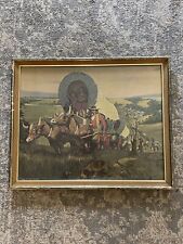 Vintage Framed Luke Doheny Western Lithograph Print WagonTrain Pioneer 21.5x17.5 picture