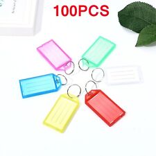 100X Plastic Key Chain ID Tags with Ring Label Window for Backpack Luggage Card picture