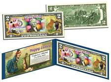 HAPPY EASTER * Easter Eggs & Easter Bunny  * Colorized $2 Bill U.S. Legal Tender picture