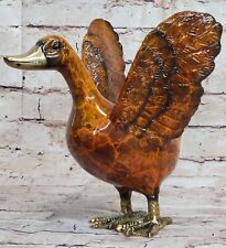 Colorful Bronze Metal Sculpture of Duck Flapping Wings Art Figure Signed Decor picture