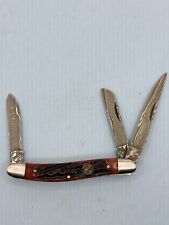 Roper Knives 3 Blade Faux Damascus Stockman Red Jig Bone Handle Knife picture