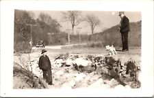 RPPC POSTCARD-TWO MEN AND DOG ON SHOULDER OF ROAD picture