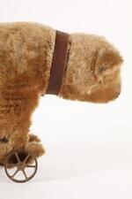 1030's Antique Steiff Mohair Teddy Bear On Metal Wheels w Collar Straw Stuffed picture