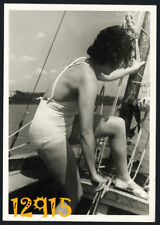 Vintage Photograph, sexy woman on sailing boat, white swimsuit 1930’s Hungary    picture