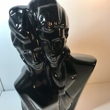 Art Deco Style Tall Black Ceramic Couple Bust Figurine 1970s Coolness 14” picture