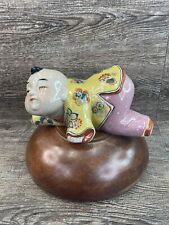 VTG Chinese Porcelain Baby Boy Buddha Opium Pillow Statue Headrest picture