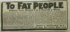1900's Ad To Fat People Obesity Its Cause & Cure Henry C Bradford MD 23rd St NY picture