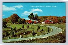 Romeo MI-Michigan, General Greetings, Road Curves by Farm, Vintage Postcard picture