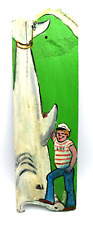 Hand Painted Plank of Wood by Hallen, Shark Sailor Fishing, L.P.F, Nautical picture