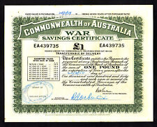 Australia. 1942 (WW.11) War Savings Certificate for One Pound.  McFarlane sign. picture