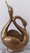 Vintage Solid Brass Double Head Swan Planter Hollywood Regency Style Heavy Brass picture