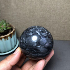306g Rare Natural polished Black flower jade Semi-precious Ball sphere 59mm 1547 picture
