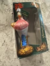 MERCK OLD WORLD CHRISTMAS BUNDLE OF JOY PINK BABY GIRL STORK GLASS ORNAMENT NWT picture