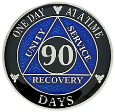 AA 90 Days Blue, Silver Color Plated Coin, Alcoholics Anonymous Medallion picture