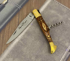 Vintage Laguiole Pocket Knife Blade Steel Wood Handle Men's Rare Corkscrew Old picture