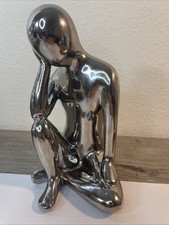 Silver Chrome Thinker Statue Abstract Human Sculpture Modern Home Decor 9,5” picture