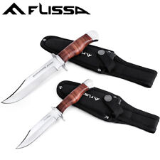 Flissa 2PC Fixed Blade Bowie Knife Full Tang Hunting Knife Leather Handle Sheath picture