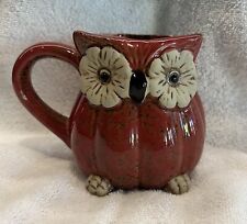 Owl Ceramic Coffee Mug Cracker Barrel Burnt Orange Pumpkin Shape Vintage 3D picture