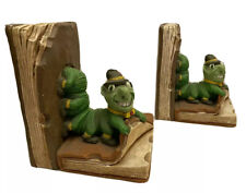 Bookworm Bookends Green Trippy Caterpillar Eating Pages EUC Rare picture