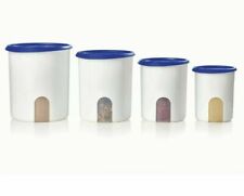 Tuppeware NEW reminder canister set of 3 white with sapphire blue seal picture