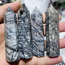 80g Natural Black Spider Web Quartz Crystal Obelisk Wand Tower Point Healing 1PC picture