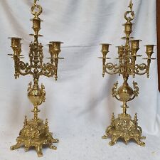 RARE LOT OF TWO LARGE CATHEDRAL CANDLESTICKS BAROQUE STYLE SOLID BRONZE  picture