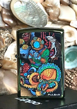 Zippo PSYCHEDELIC OCEAN Pocket Lighter PULSAR Octopus Scuba Diver POLISHED TEAL picture
