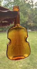 NICE VINTAGE VIOLIN SHAPED YELLOW AMBER WHISKEY? GLASS BOTTLE picture